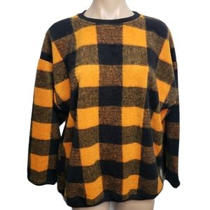 Vintage Yellow Black Soft Checkered Sweater Size M Fall Fashion